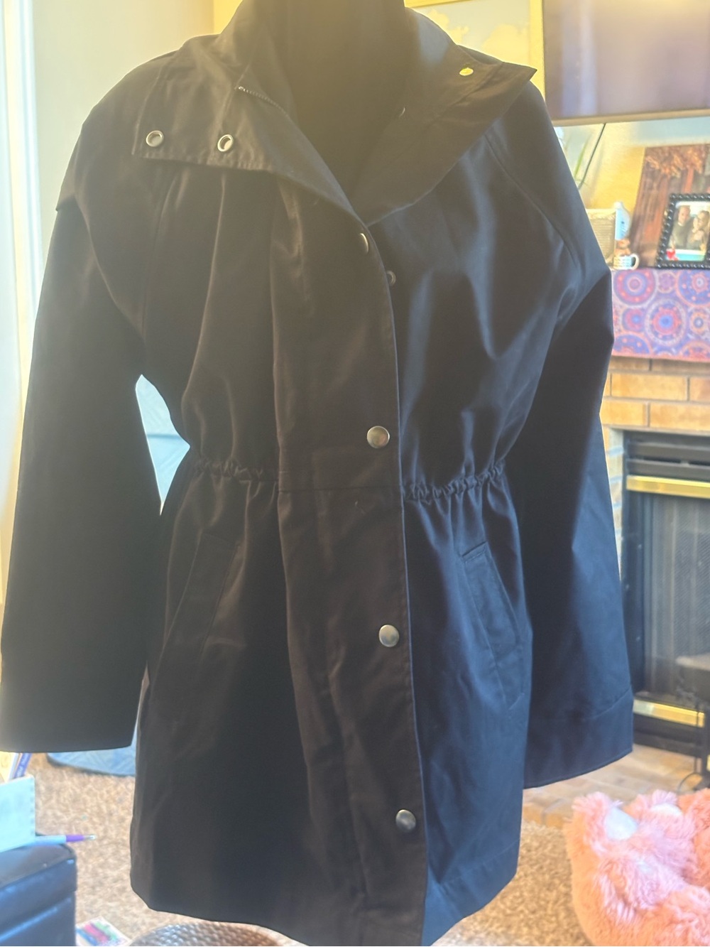 Classic Women's Black Trench Coat - Casual Waist-Defined Jacket